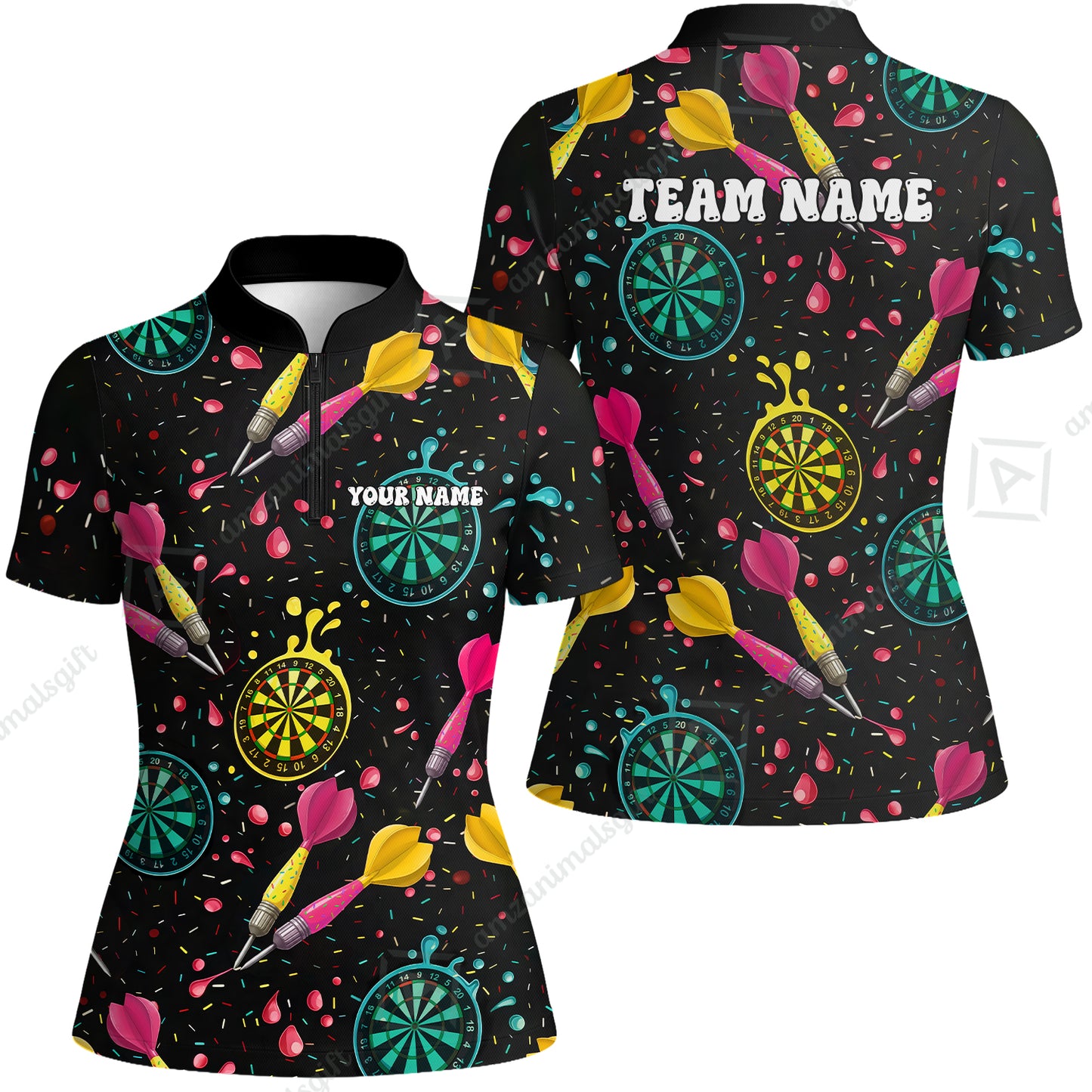 Customized Darts Team Uniform Shirt, Funny Colorful Donuts Darts and Dartboard, Personalized Name And Team Name
