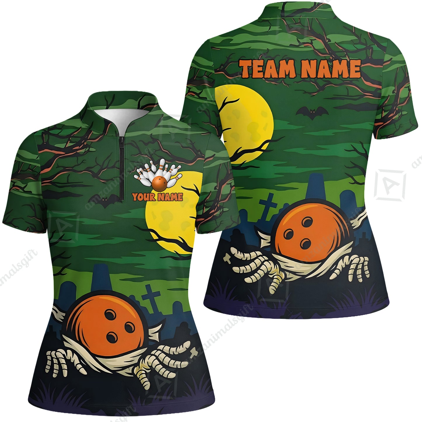 Customized Bowling Shirt, Bowling Halloween Mummy, Personalized Polo Shirt For Players With Name & Team Name