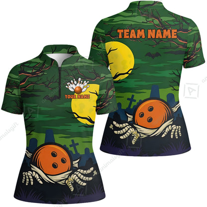 Customized Bowling Shirt, Bowling Halloween Mummy, Personalized Polo Shirt For Players With Name & Team Name
