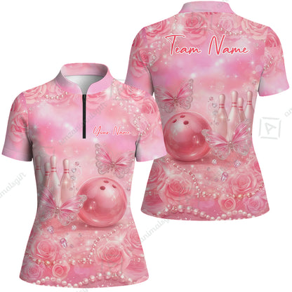 Custom Pink Diamond Bowling Jersey Polo Shirt, Custom Pink Diamond Bowling Jersey Team Shirt For Players With Name & Team Name
