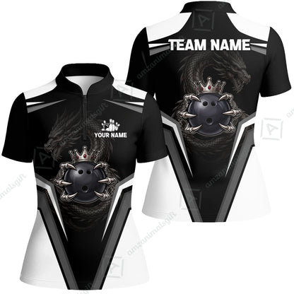 Custom Bowling Jersey Polo Shirt, Gothic Dark Dragon Royal Crown, Custom Bowling Jersey Team Shirt For Players With Name and Team Name