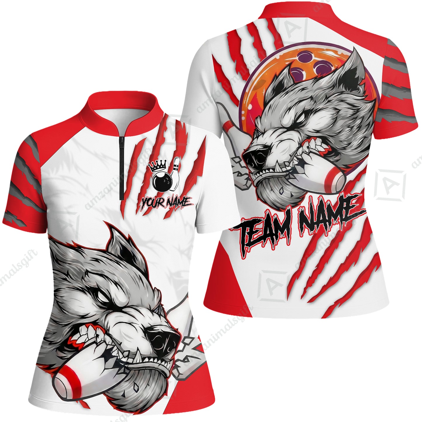 Customized Bowling Jerseys, Fierce Wolf Artwork Scratch, Uniform Bowling - Personalized Name And Team Name