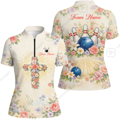 Custom Bowling Jersey Polo Shirt,  Flower Christian Bowling, Custom Bowling Jersey Team Shirt For Players With Name & Team Name