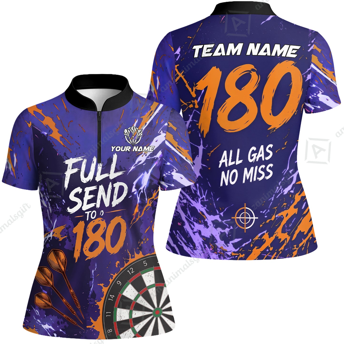 Customized Darts Team Jersey, Full Send To 180, All Gas No Miss, Personalized Polo Shirt For Players With Name & Team Name