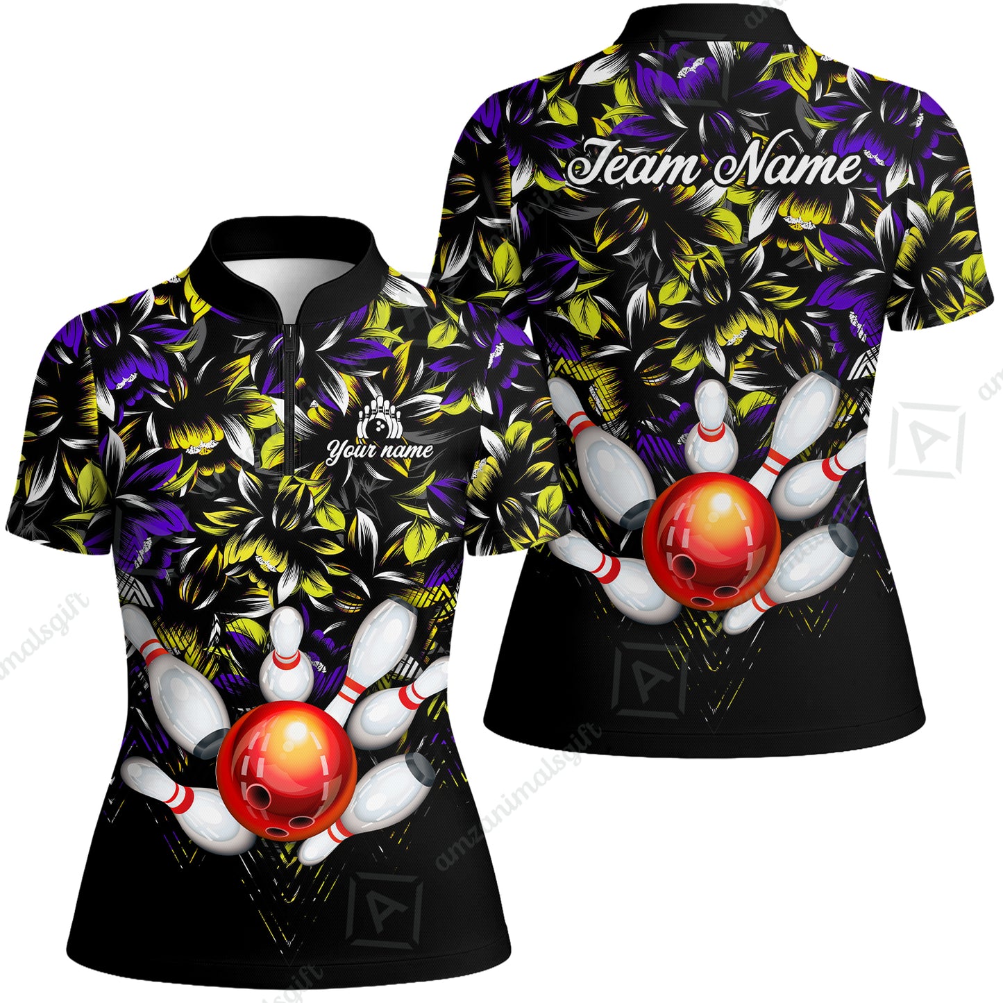 Custom Bowling Jersey Polo Shirt, Tropical Floral Bowling, Custom Bowling Jersey Team Shirt For Players With Name & Team Name