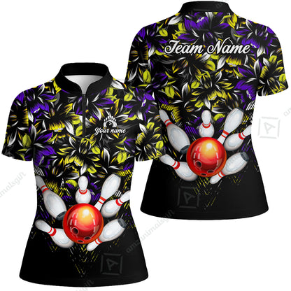 Custom Bowling Jersey Polo Shirt, Tropical Floral Bowling, Custom Bowling Jersey Team Shirt For Players With Name & Team Name
