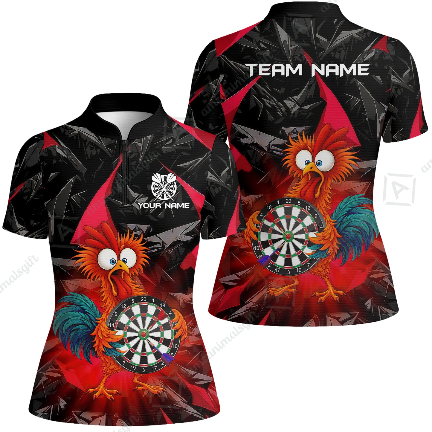 Custom Darts Team Jersey, Personalized Funky Rooster Dart Shirt For Players With Name & Team Name