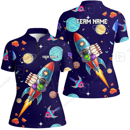 Custom Bowling Jersey Polo Shirt, Rockets Into Space, Custom Bowling Jersey Team Shirt For Players With Name and Team Name