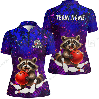 Custom Bowling Jersey Polo Shirt, Funny Raccoon Bowling, Custom Bowling Jersey Team Shirt For Players With Name & Team Name