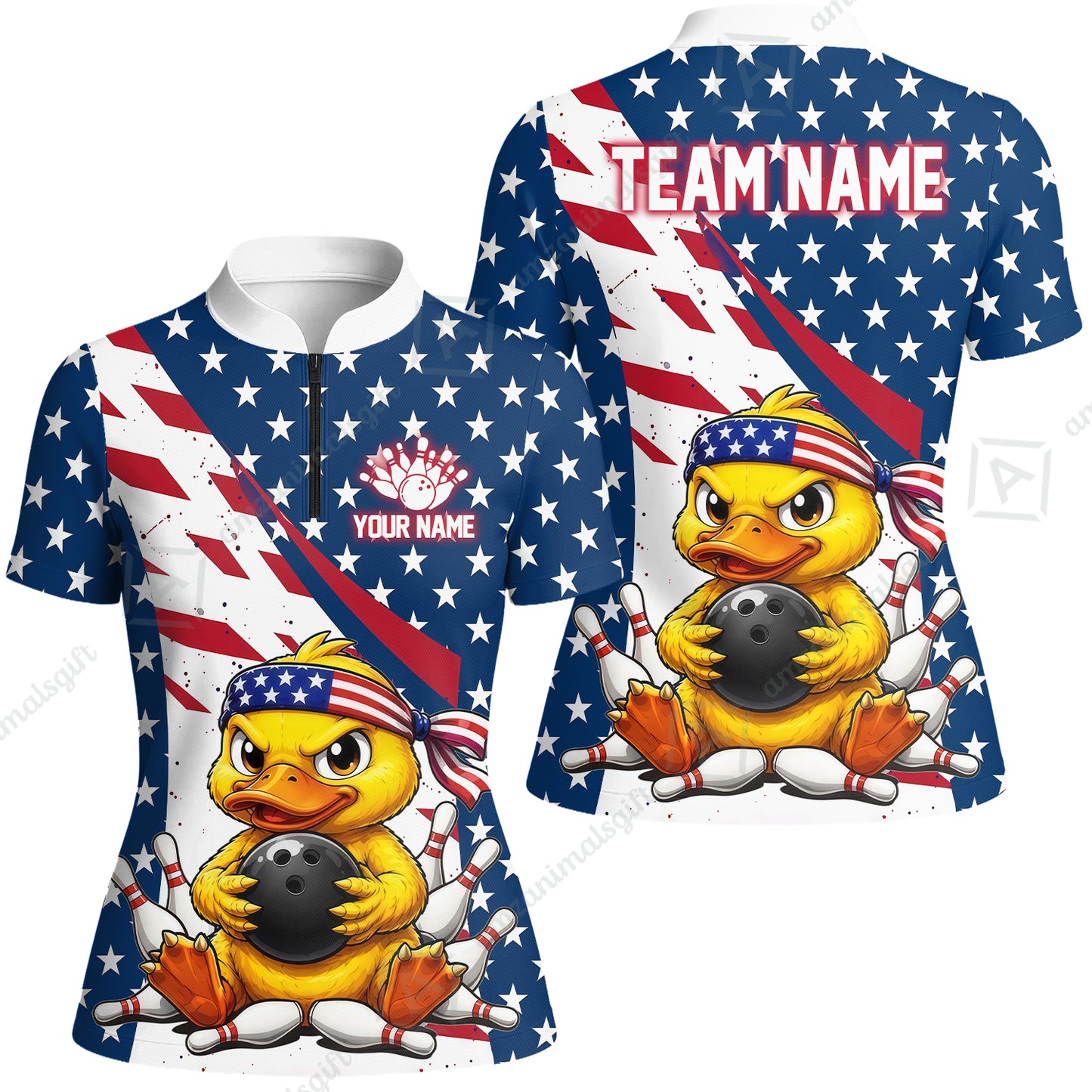 Custom Bowling Jersey Polo Shirt, Bowling US Duck, Personalize Name and Team Name