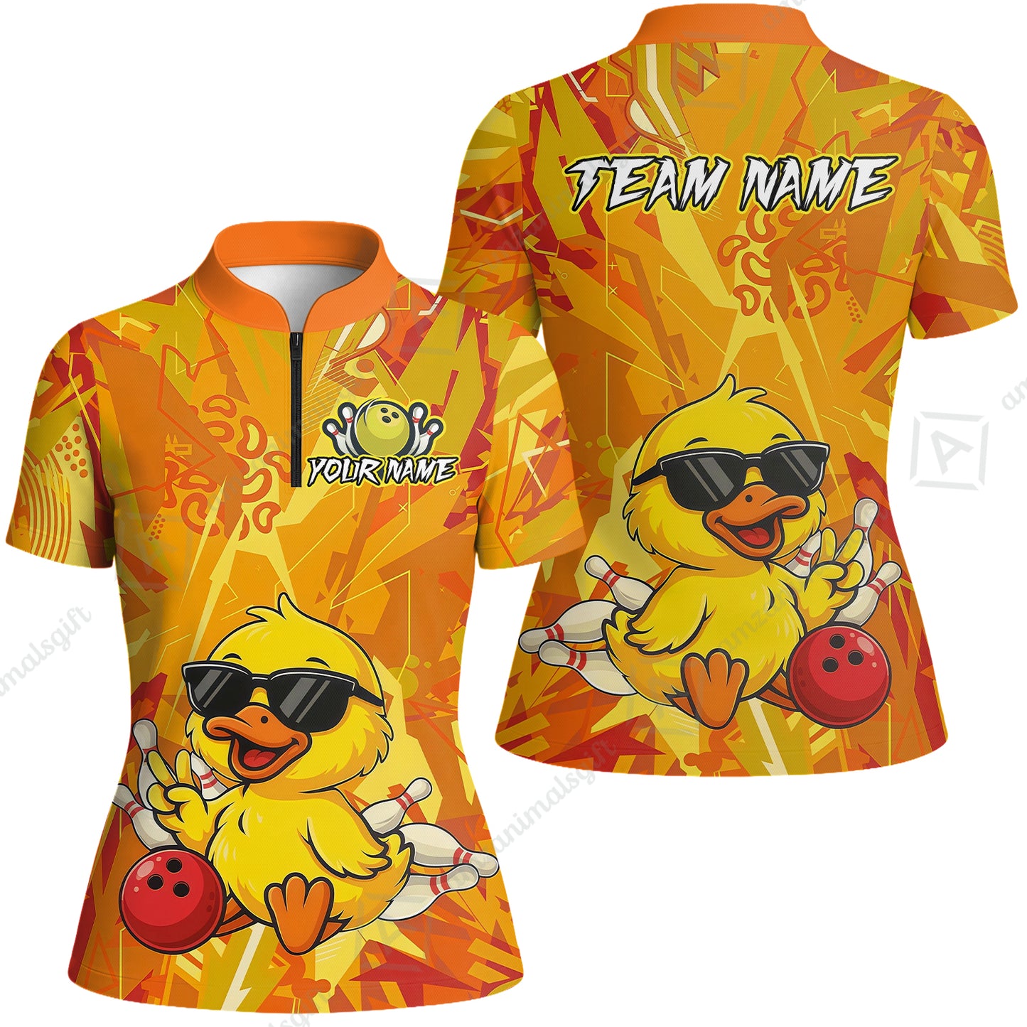 Custom Bowling Jersey Polo Shirt, Duck Strike Energy Bowling, Custom Bowling Jersey Team Shirt For Players With Name & Team Name