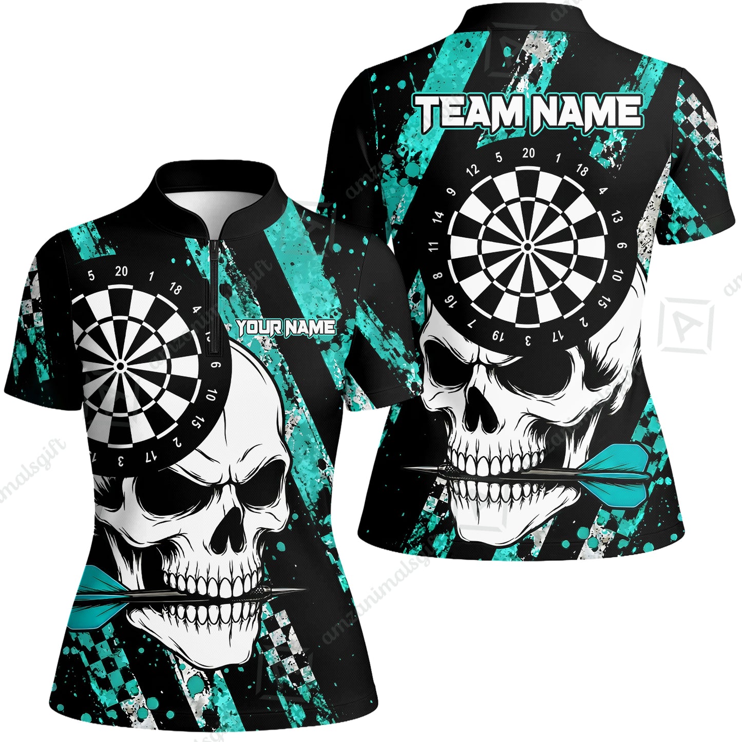 Custom Darts Jersey Polo Shirt, Skull Bites Dart, Custom Dart Jersey Team Shirt For Players With Name & Team Name