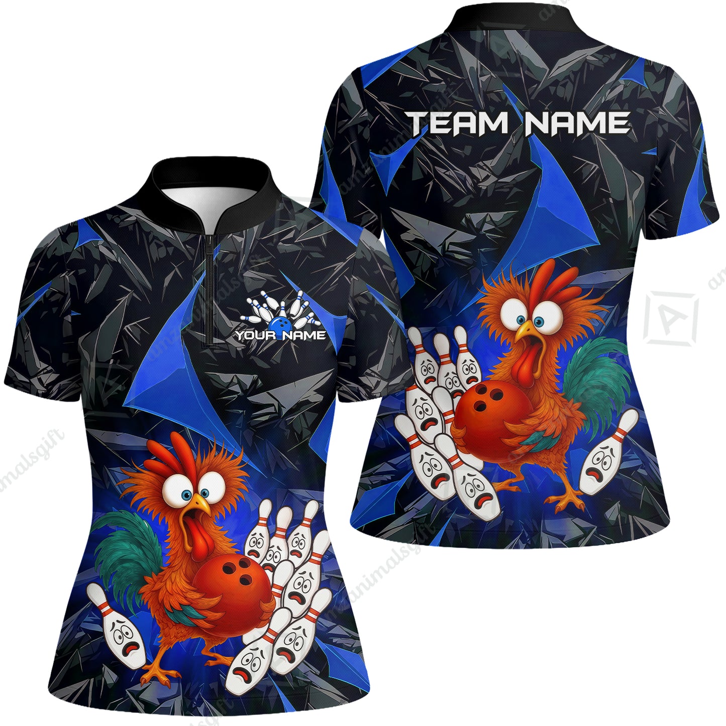 Custom Bowling Jersey Polo Shirt, Crazy Chicken Bowling Custom Bowling Jersey Team Shirt For Players With Name & Team Name