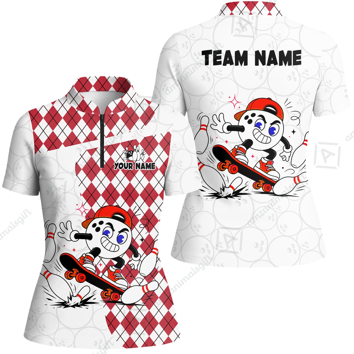 Custom Bowling Jersey Polo Shirt, Skateboarder Bowling Ball Mascot, Custom Bowling Jersey Team Shirt For Players With Name and Team Name