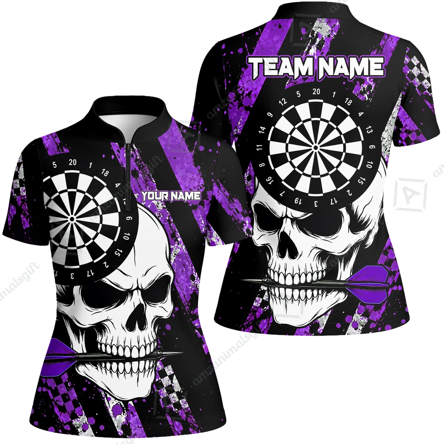 Custom Darts Jersey Polo Shirt, Skull Bites Dart, Custom Dart Jersey Team Shirt For Players With Name & Team Name