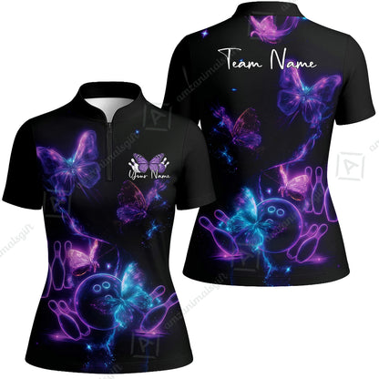 Custom Bowling Jersey Polo Shirt, Bowling Butterfly Universe, Custom Bowling Jersey Team Shirt For Players With Name and Team Name