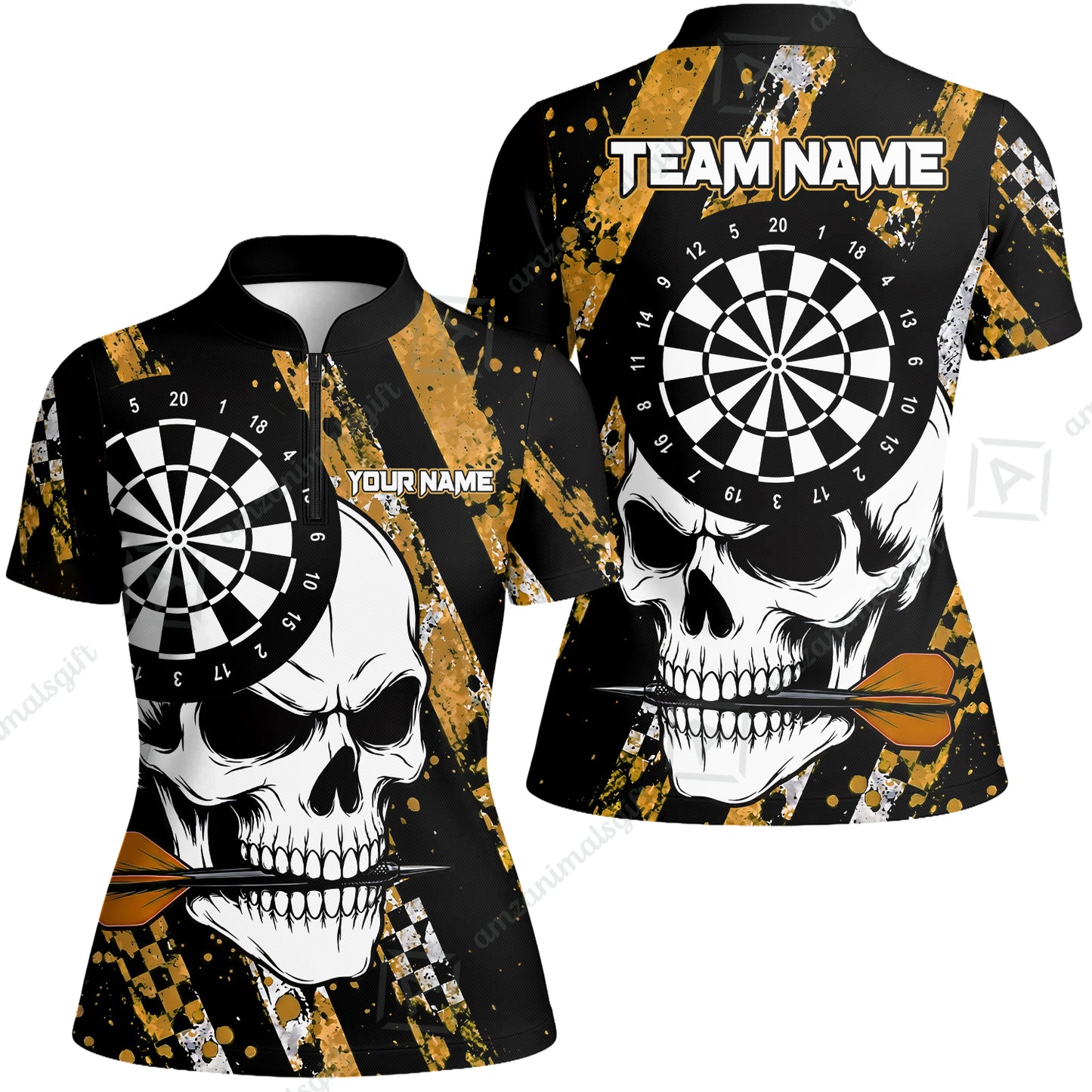 Custom Darts Jersey Polo Shirt, Skull Bites Dart, Custom Dart Jersey Team Shirt For Players With Name & Team Name