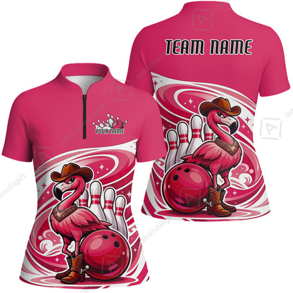 Custom Women Polo Shirt, Western Flamingo, Custom Bowling Women Polo Team Shirt For Players With Name & Team Name