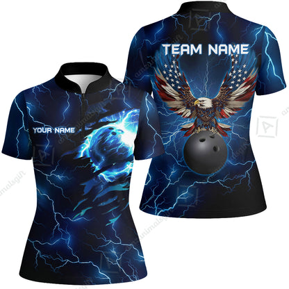 Custom Bowling Jersey Polo Shirt, Patriotic Bald Eagle Bowling, Custom Bowling Jersey Team Shirt For Players With Name & Team Name