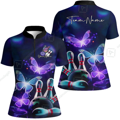 Custom Bowling Jersey Polo Shirt, Neon Butterfly Bowling, Custom Bowling Jersey Team Shirt For Players With Name & Team Name
