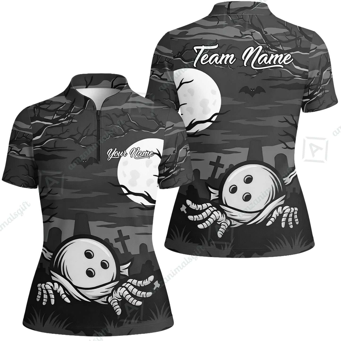 Customized Bowling Shirt, Bowling Halloween Mummy, Personalized Polo Shirt For Players With Name & Team Name