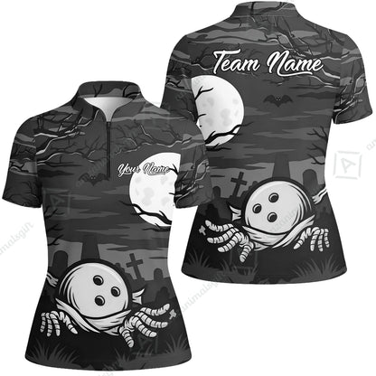 Customized Bowling Shirt, Bowling Halloween Mummy, Personalized Polo Shirt For Players With Name & Team Name