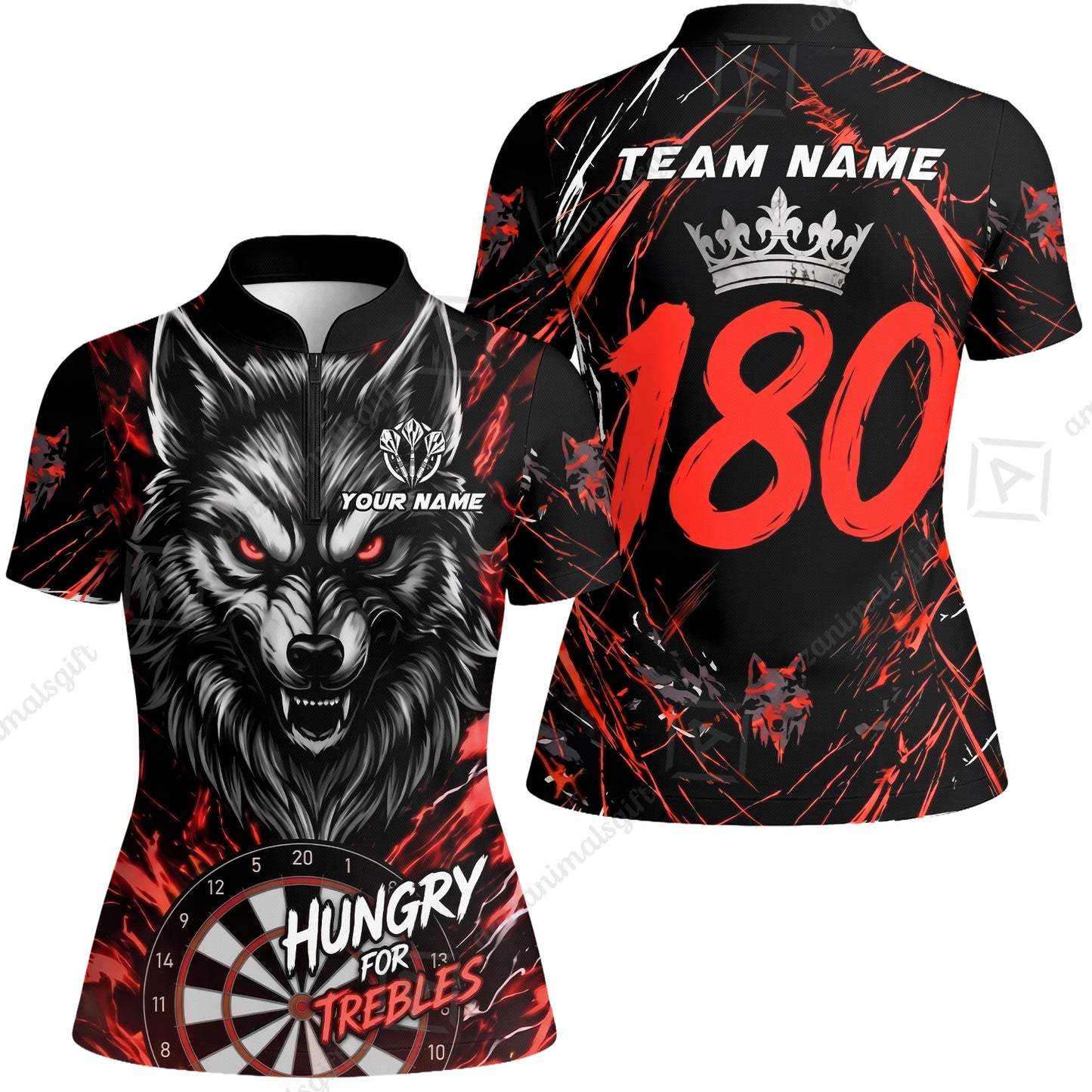 Custom Darts Jersey Polo Shirt, Wolf 180, Custom Dart Jersey Team Shirt For Players With Name & Team Name