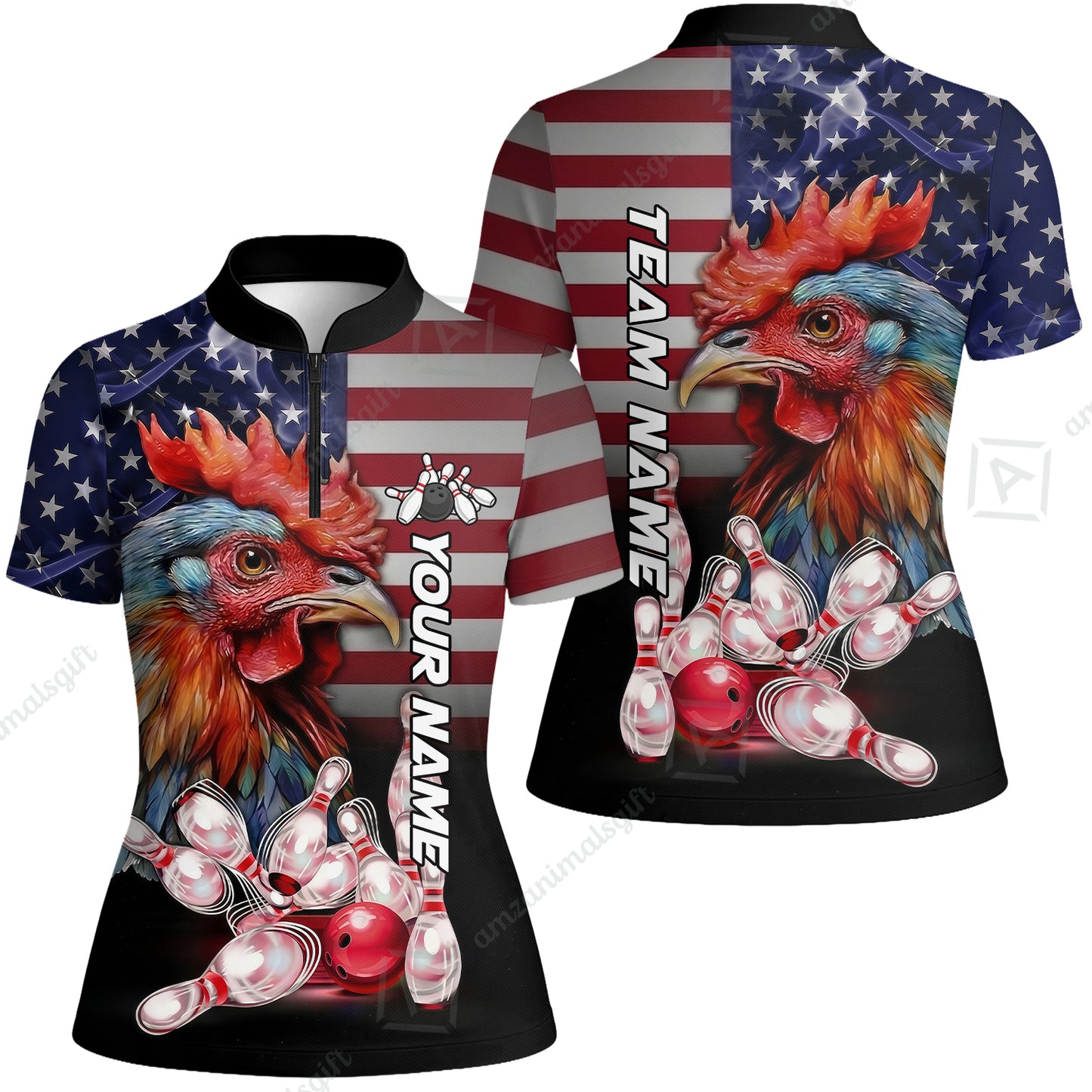 Custom Bowling Jersey Polo Shirt, Colorful Rooster Bowling Custom Bowling Jersey Team Shirt For Players With Name & Team Name