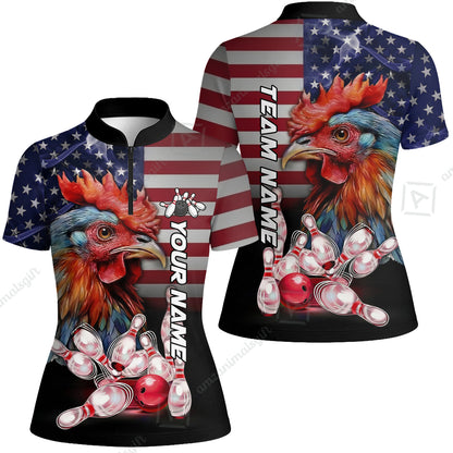 Custom Bowling Jersey Polo Shirt, Colorful Rooster Bowling Custom Bowling Jersey Team Shirt For Players With Name & Team Name