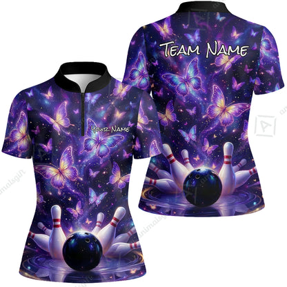 Custom Bowling Jersey Polo Shirt, Galaxy Butterfly Aesthetic Bowling, Custom Bowling Jersey Team Shirt For Players With Name & Team Name