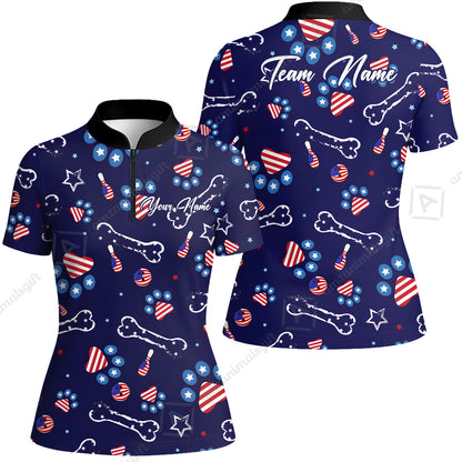 Custom Bowling Jersey Polo Shirt, US Dog Footprint, Personalize Name and Team Name