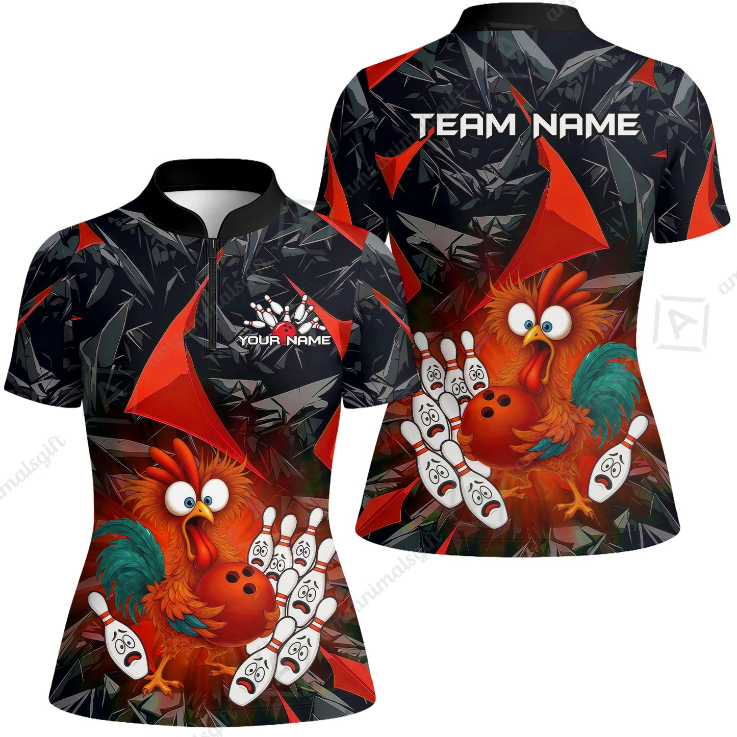 Custom Bowling Jersey Polo Shirt, Crazy Chicken Bowling Custom Bowling Jersey Team Shirt For Players With Name & Team Name