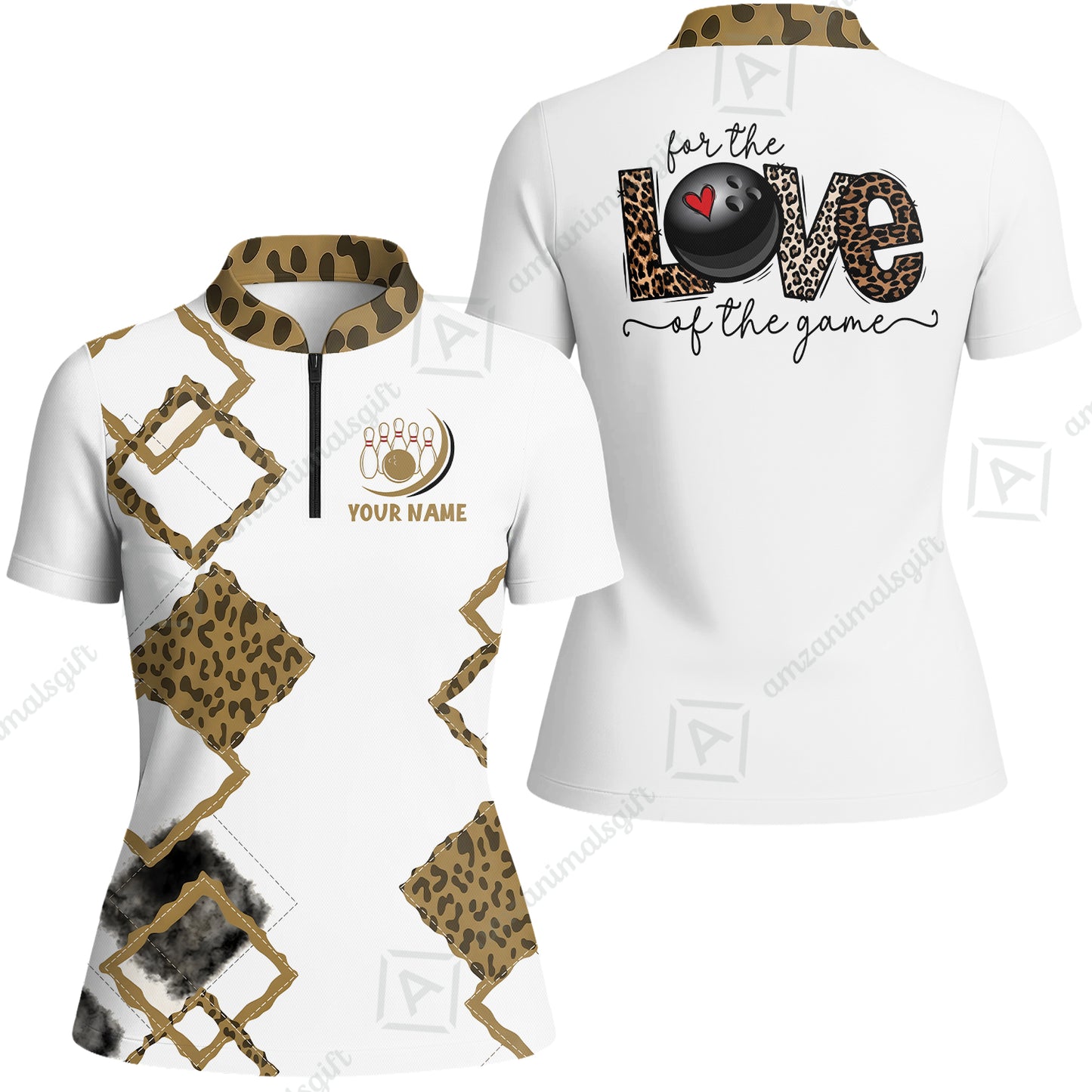 Custom Bowling Jersey Polo Shirt, Chic Leopard Print Love of the Game, Custom Bowling Jersey Team Shirt For Players With Name and Team Name