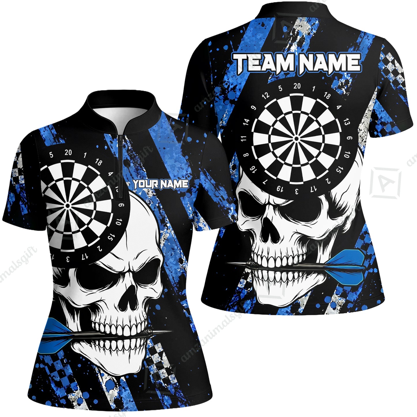 Custom Darts Jersey Polo Shirt, Skull Bites Dart, Custom Dart Jersey Team Shirt For Players With Name & Team Name