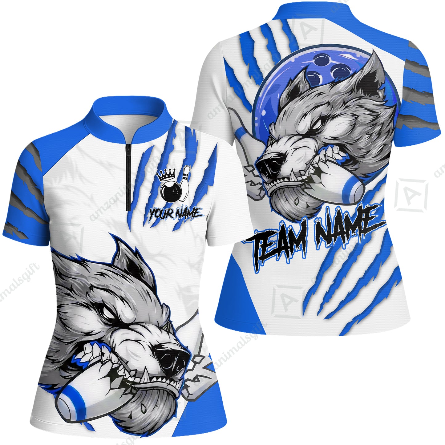 Customized Bowling Jerseys, Fierce Wolf Artwork Scratch, Uniform Bowling - Personalized Name And Team Name