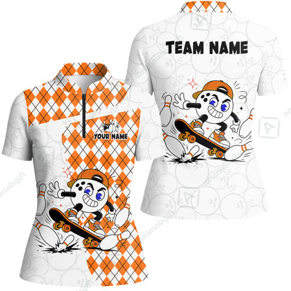 Custom Bowling Jersey Polo Shirt, Skateboarder Bowling Ball Mascot, Custom Bowling Jersey Team Shirt For Players With Name and Team Name