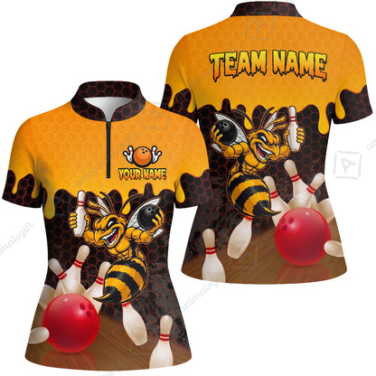 Custom Bowling Jersey Polo Shirt, Aggressive Hornet Honeycomb Drip, Custom Bowling Jersey Team Shirt For Players With Name and Team Name