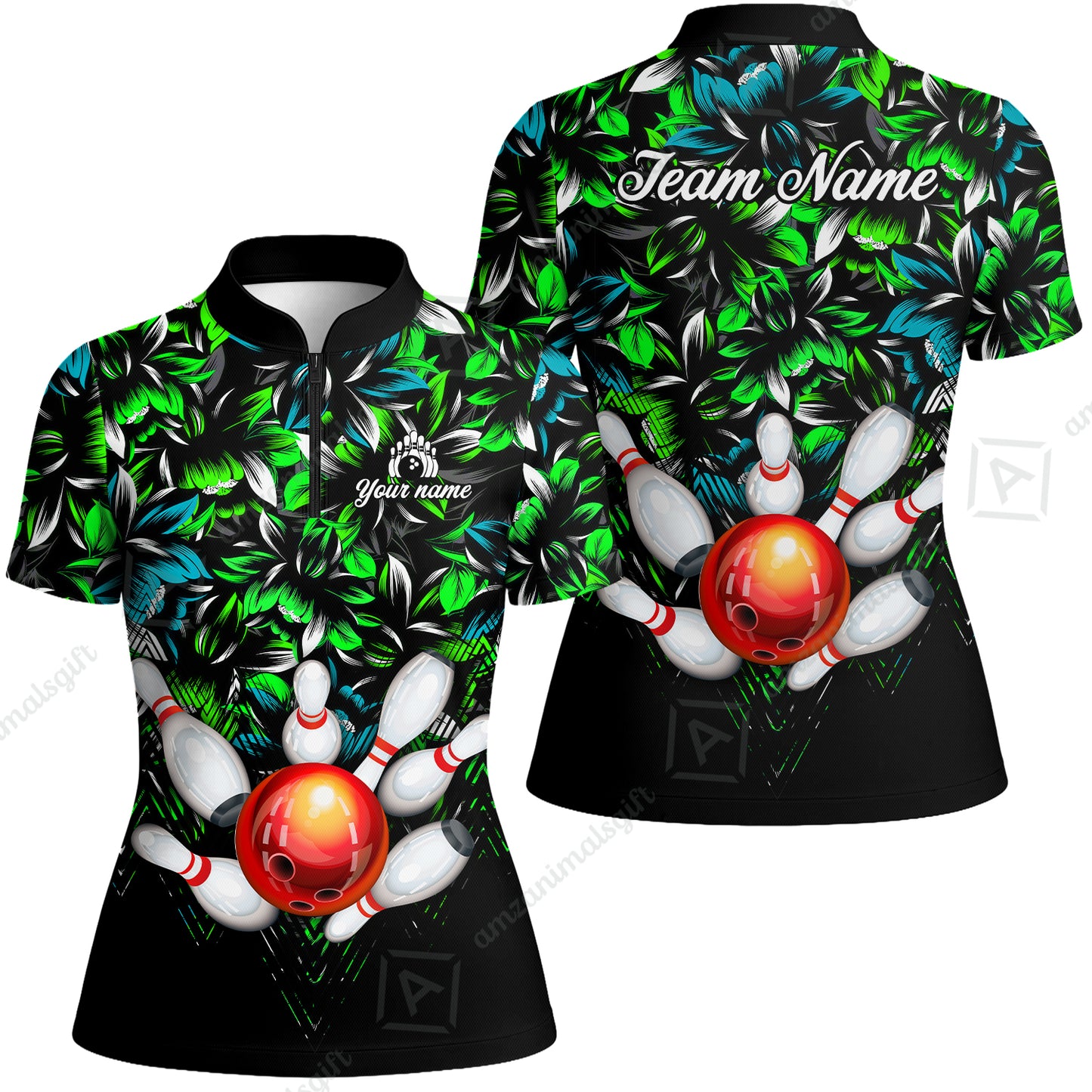 Custom Bowling Jersey Polo Shirt, Tropical Floral Bowling, Custom Bowling Jersey Team Shirt For Players With Name & Team Name