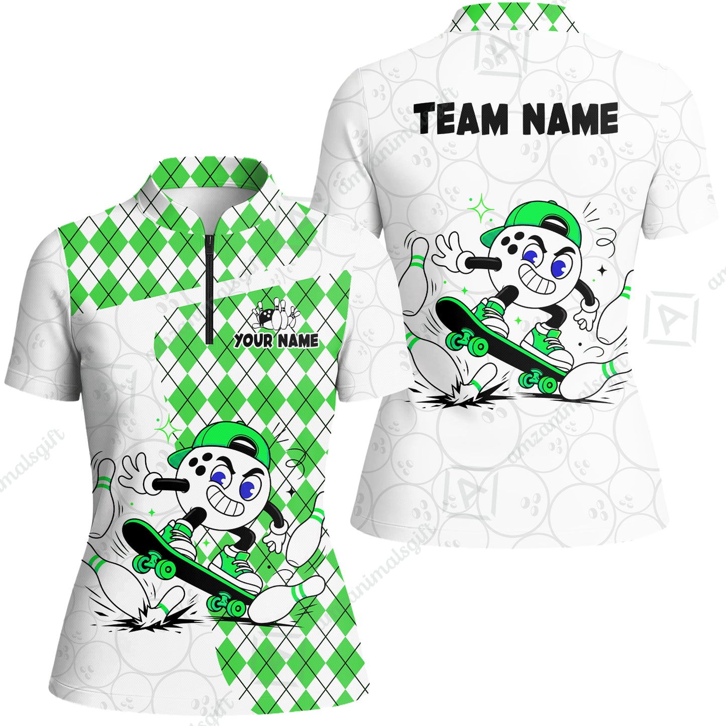 Custom Bowling Jersey Polo Shirt, Skateboarder Bowling Ball Mascot, Custom Bowling Jersey Team Shirt For Players With Name and Team Name