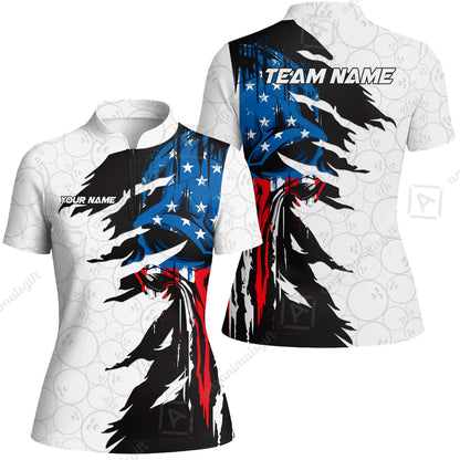 Custom Bowling Jersey Polo Shirt, Grunge USA Flag Bowling Custom Bowling Jersey Team Shirt For Players With Name & Team Name