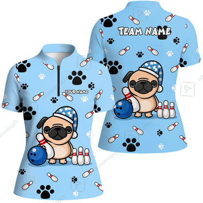 Custom Bowling Polo Shirt, Pug Lover Bowling Custom Bowling Polo Team Shirt With Name & Team Name