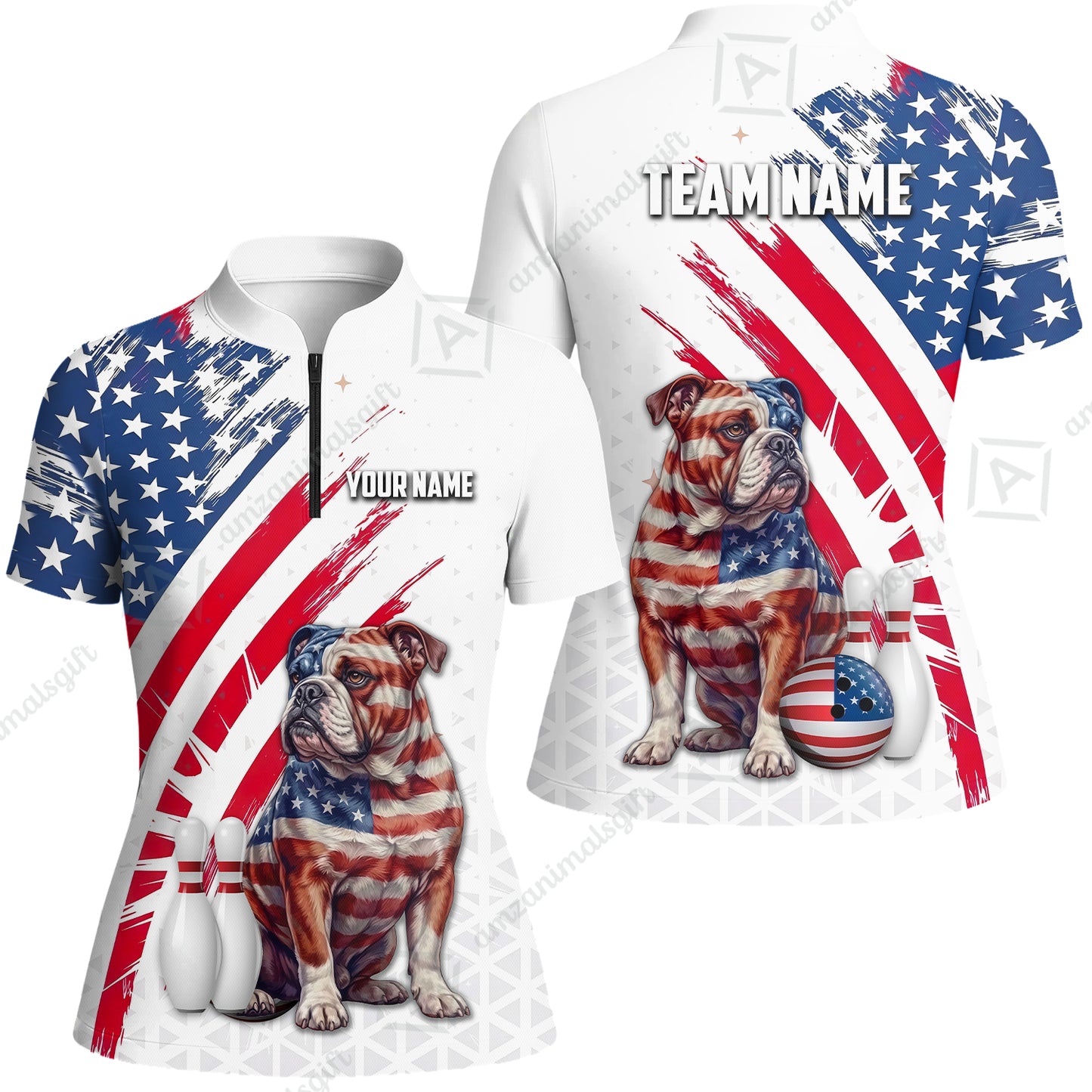 Custom Bowling Jersey Polo Shirt, Bowling US Flag Bulldog, Custom Bowling Jersey Team Shirt For Players With Name and Team Name