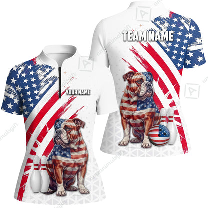Custom Bowling Jersey Polo Shirt, Bowling US Flag Bulldog, Custom Bowling Jersey Team Shirt For Players With Name and Team Name