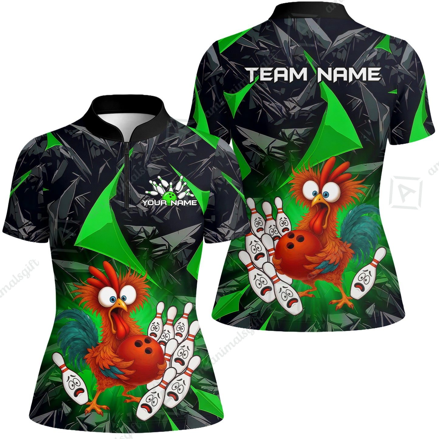 Custom Bowling Jersey Polo Shirt, Crazy Chicken Bowling Custom Bowling Jersey Team Shirt For Players With Name & Team Name