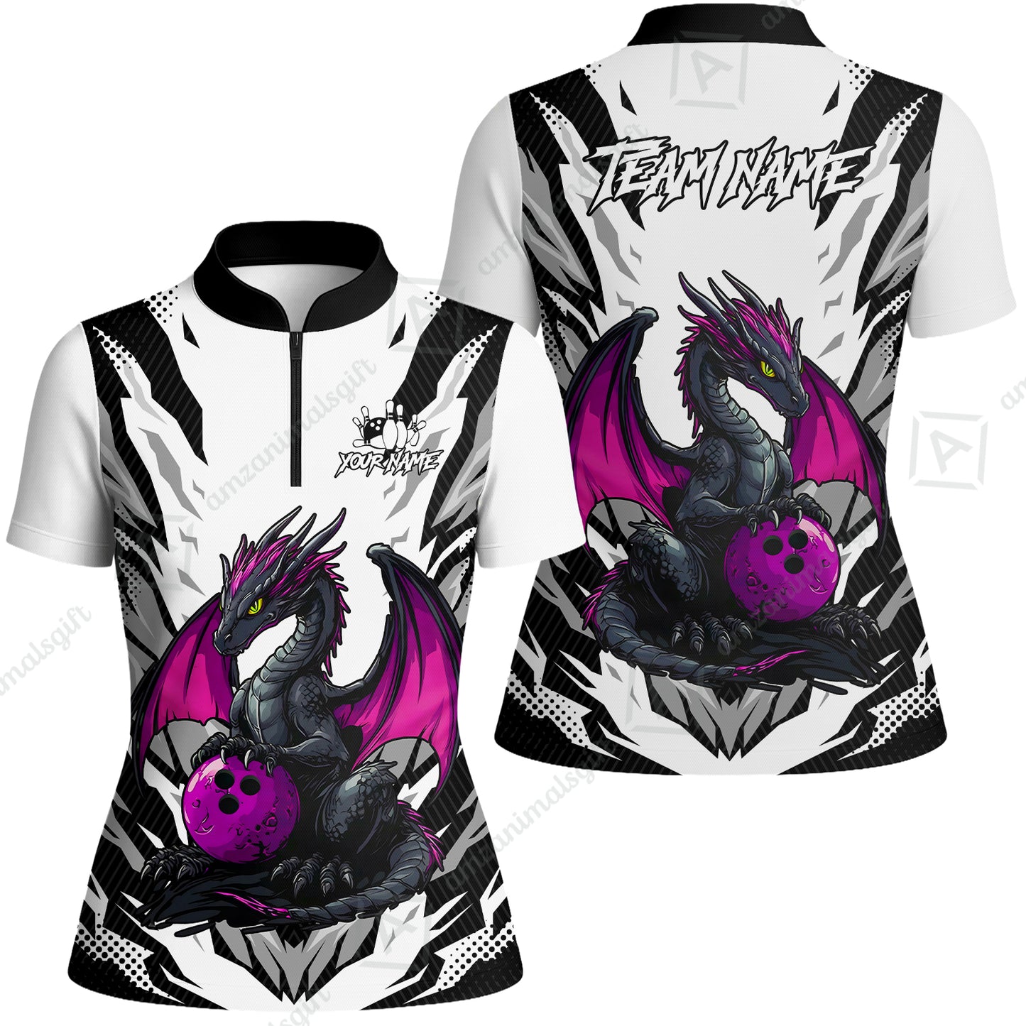 Custom Bowling Jersey Polo Shirt, Dragon Lover Custom Bowling Jersey Team Shirt For Players With Name & Team Name