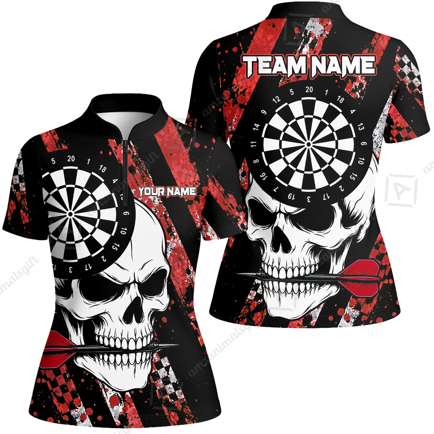Custom Darts Jersey Polo Shirt, Skull Bites Dart, Custom Dart Jersey Team Shirt For Players With Name & Team Name