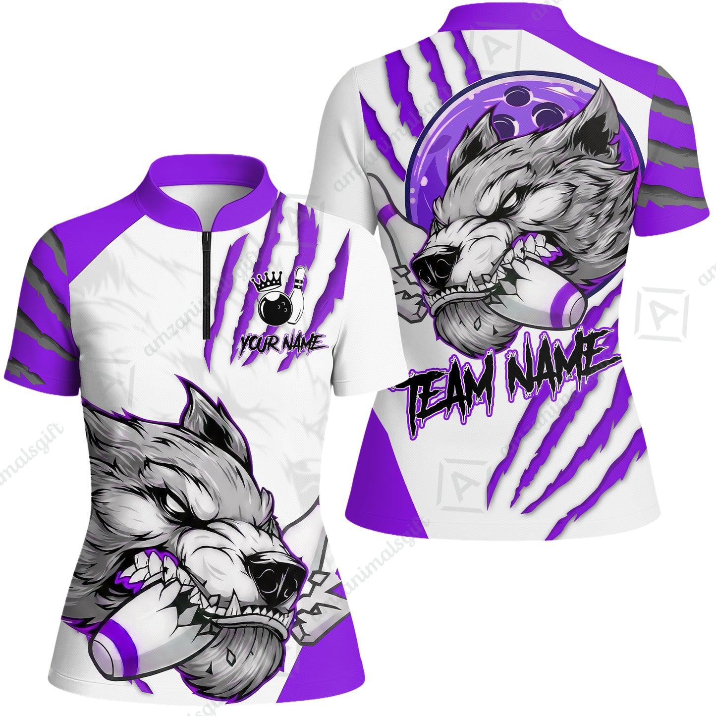 Customized Bowling Jerseys, Fierce Wolf Artwork Scratch, Uniform Bowling - Personalized Name And Team Name
