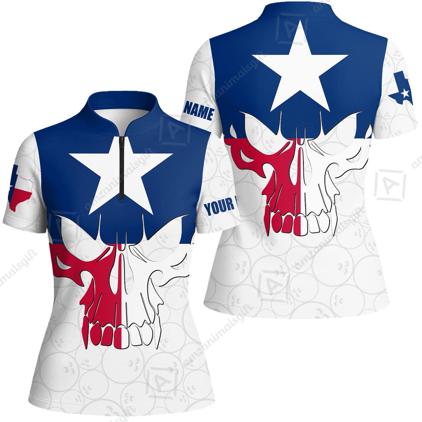 Custom Bowling Jersey Polo Shirt, Bowling Texas Flag Skull, Custom Bowling Jersey Team Shirt For Players With Name and Team Name