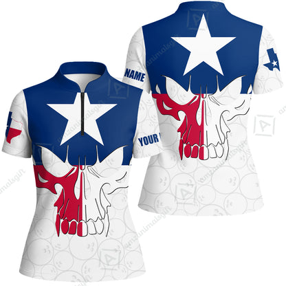 Custom Bowling Jersey Polo Shirt, Bowling Texas Flag Skull, Custom Bowling Jersey Team Shirt For Players With Name and Team Name