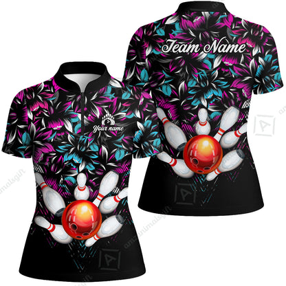 Custom Bowling Jersey Polo Shirt, Tropical Floral Bowling, Custom Bowling Jersey Team Shirt For Players With Name & Team Name